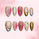 Zebra Pink Shine | Handmade Nails,Ellie Vincy Press on Nails,Short  Almond, Square,Ombre, Metallic, Iridescent, Floral, Solid color, French tip, Animal print, Glitter,Handmade Pink, White, Floral, Gold, Black, Animal press on nails,10 pcs, False nails,Reusable,Glue on nails,Sticky on nails,Pop on nails