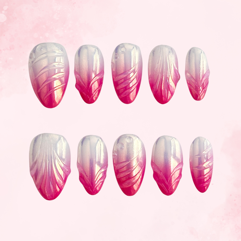 Almond Swirl | Handmade Nails,Ellie Vincy Press on Nails,Short, Medium  Almond,Floral, Cute,Handmade Red, White, Pink, White press on nails,10 pcs, false nails,reusable,glue on nails