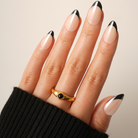 Black French Glaze｜New,Ellie Vincy Press on Nails,Short  Almond,French tip, Chrome, Black press on nails,30 pcs, False nails,Reusable,Glue on nails,Sticky on nails,Pop on nails