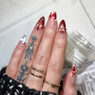 Romantic Floral Tip | Handmade Nails,Ellie Vincy Press on Nails,Long, Medium  Almond,Floral, French tip,Handmade Pink, Red, Brown press on nails,10 pcs, false nails,reusable,glue on nails