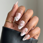 ellie vincy press on nails  Starlit Heart Bloom | Handmade Nails Almond  White, Gold  Iridescent, Metallic, Solid color