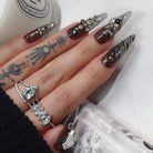 Love Lock  | Handmade Nails,Ellie Vincy Press on Nails,  Almond,Other,Handmade Black press on nails,10 pcs, false nails,reusable,glue on nails