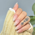 Bow Tie Nude Ombre,Ellie Vincy Press on Nails,Short  Almond,Ombre, White press on nails,30 pcs, False nails,Reusable,Glue on nails,Sticky on nails,Pop on nails