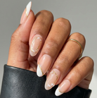ellie vincy press on nails  White Cream Almond Luxury Short Glue on Press on Nails Almond, Square  Floral, Pink, Beige, Geometric  Floral, French tip, Abstract, Geometric, Metallic