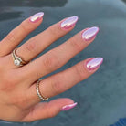 Glazed Pink,Ellie Vincy Press on Nails,Short  Almond,Chrome, Pink press on nails,24 pcs, False nails,Reusable,Glue on nails,Sticky on nails,Pop on nails